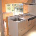 ウッドデッキとロフトのある平屋のキッチン｜水戸市の注文住宅,ログハウスのような低価格住宅を建てるならエイ・ワン