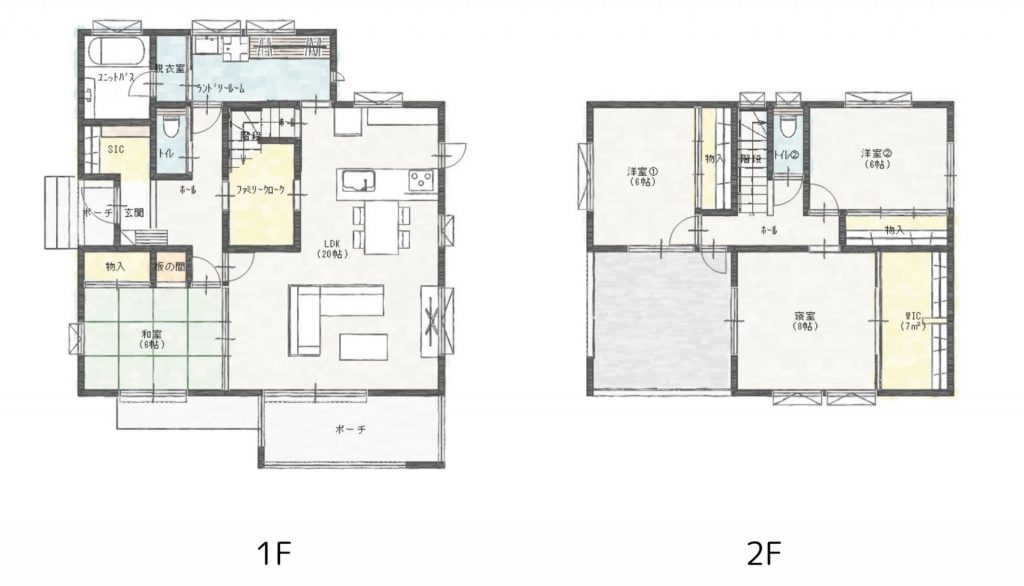 ルーフバルコニー×家事ラク動線の4LDK二階建て間取り